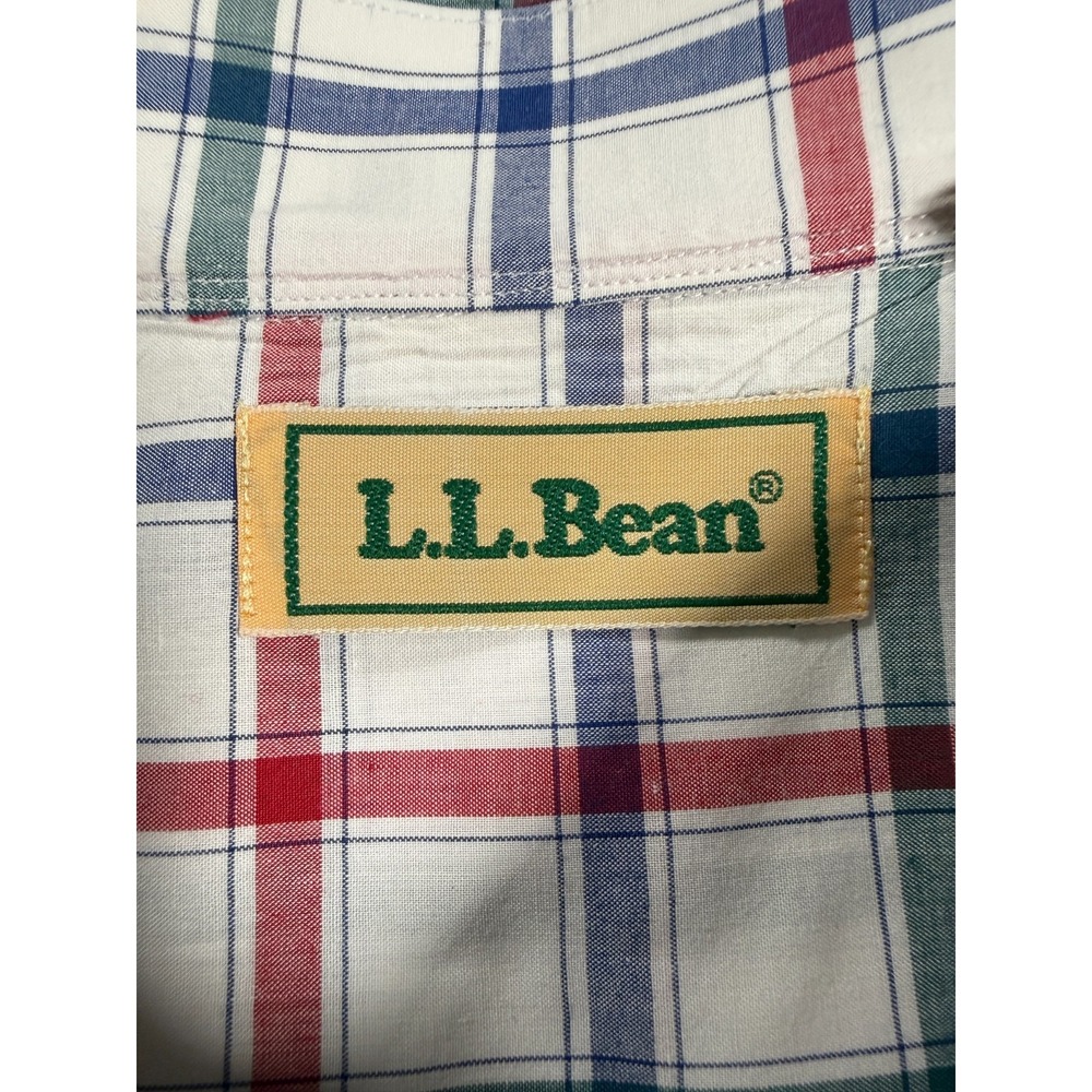 VTG 90s LL BEAN White Check 100% Cotton Mens Button Down Casual Shirt - XL - Picture 4 of 12